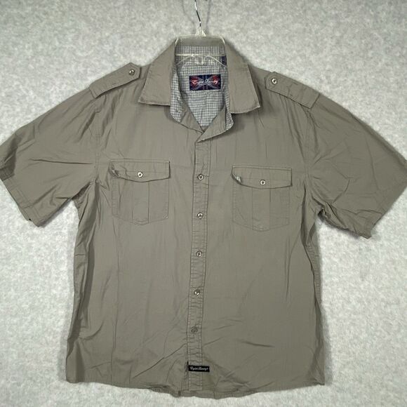 English Laundry Mens Sz XL Tan Short Sleeve Casual Button Down Shirt Pockets - Picture 1 of 14